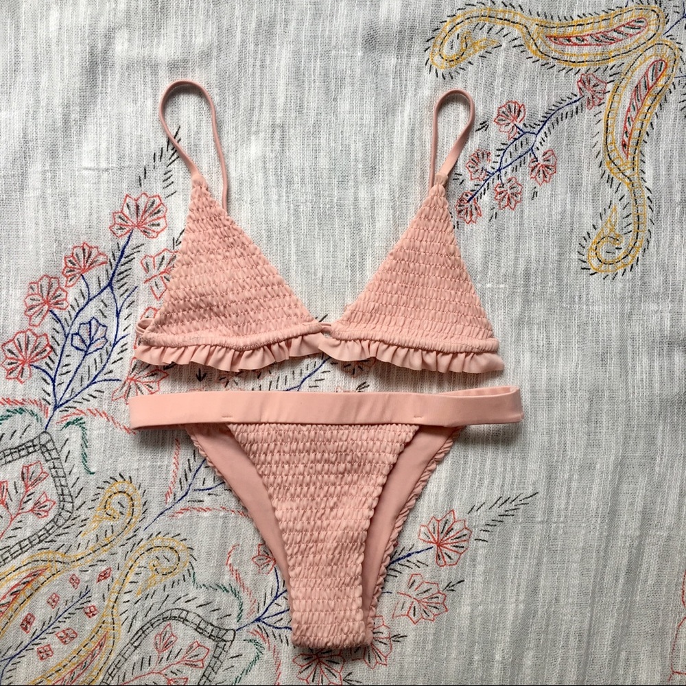 Pink Textured Ruffle Bikini